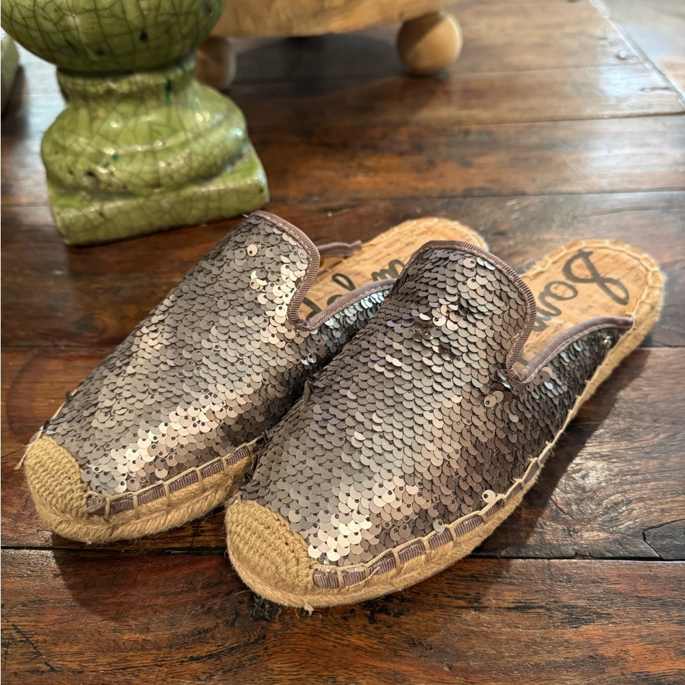 Sam Edelman Silver Sequin Slip-On Espadrilles Size 7
